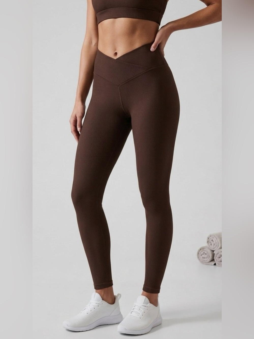 Aerie OFFLINE Ribbed Shine High-Waisted Crossover Legging, Relic (Brown) Small